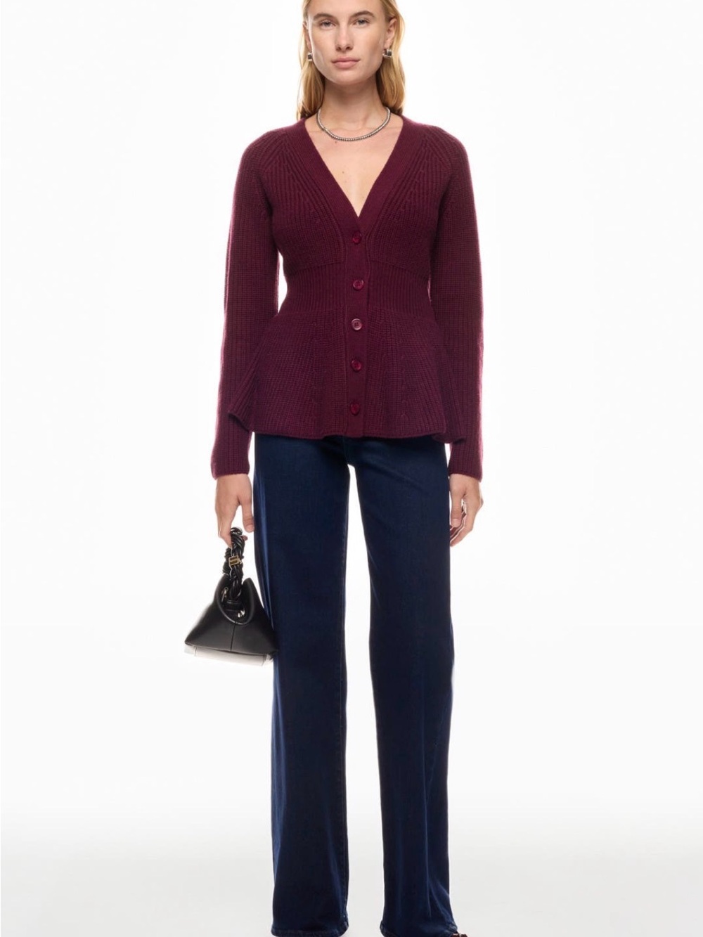 Derek Lam Deep Berry Knit V-Neck Cardigan